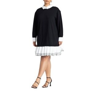 Eloquii Women Black White Mixed Media Layered Look Mini Dress Plus Size 26/28